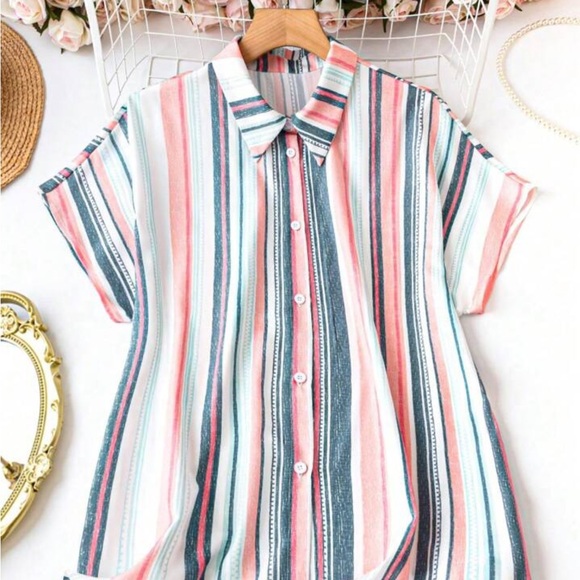 Striped Multicolor Button-Up Women's Top - Picture 6 of 11